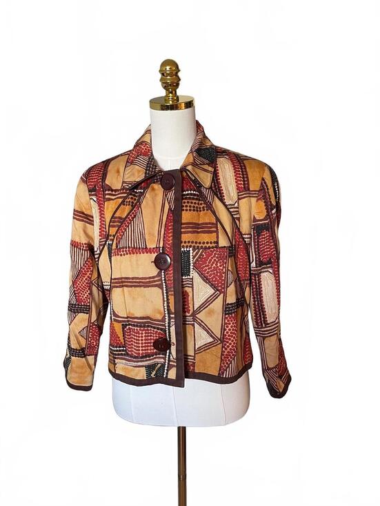 Harve Benard Jackets & Blazers - Harve Benard petite cropped patterned blazer in tan rust and brown